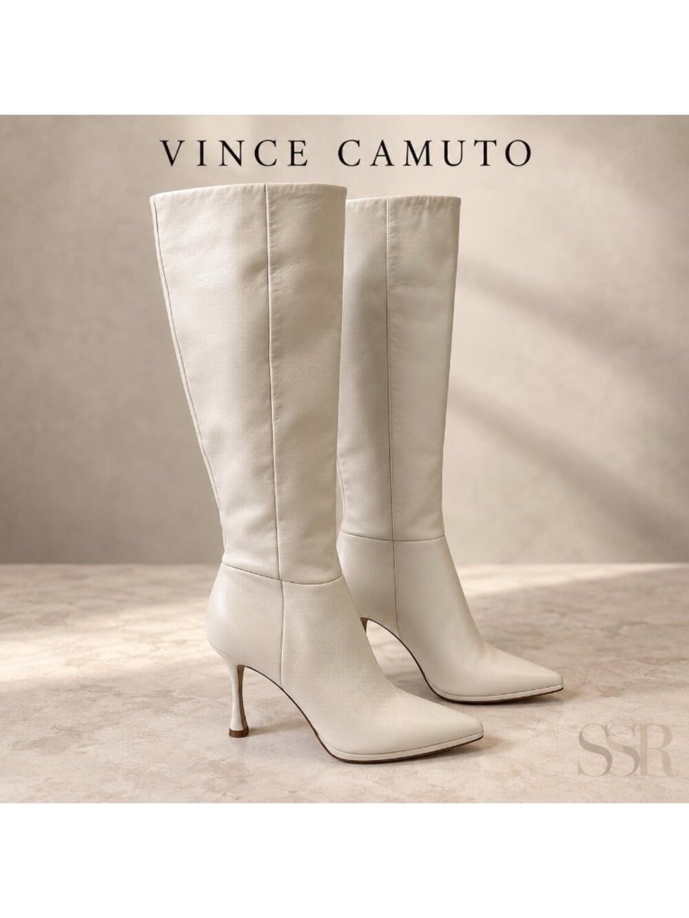 Vince Camuto Peviolia Knee-High Boots | Ivory Pointed Toe US Size 9M EU40